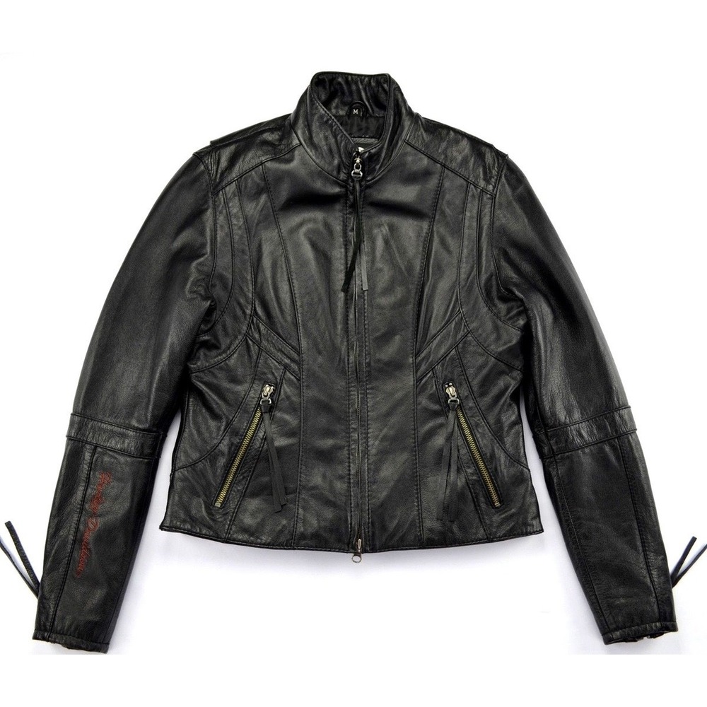 Harley Davidson Leather Motorcycle Jacket Black Large Used